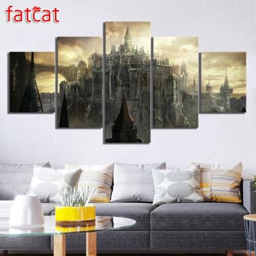 FATCAT 5 Piece Diy Diamond Painting Fantasy Castle Game Scene Landscape 100% Square Round Drill Diamond Embroidery Sale AE889
