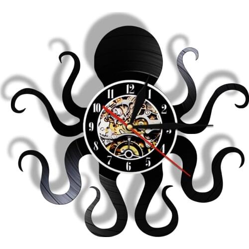 Octopus Design Wall Clock Made of Vinyl Record Home Decor Modern Design Exclusive Gift Ocean Animals Wall Hanging Decor Watch