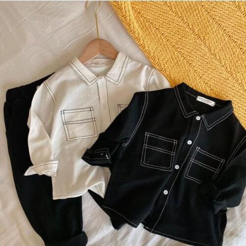 2021 new girls boys shirt cotton linen full sleeve autumn kids top