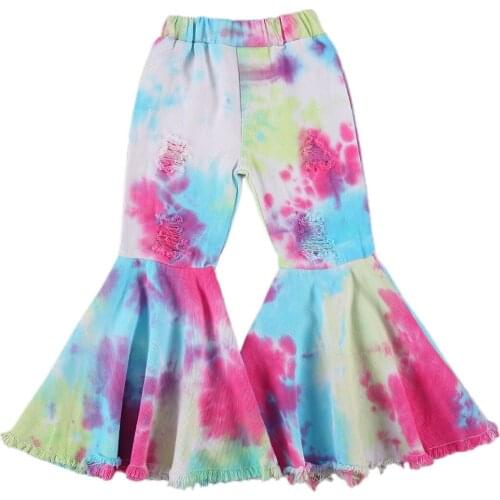 New Kids Girl Pants Ruffle Trousers Dye Printed Keep Warm Winter Fall Personality Rough Hem Clothes