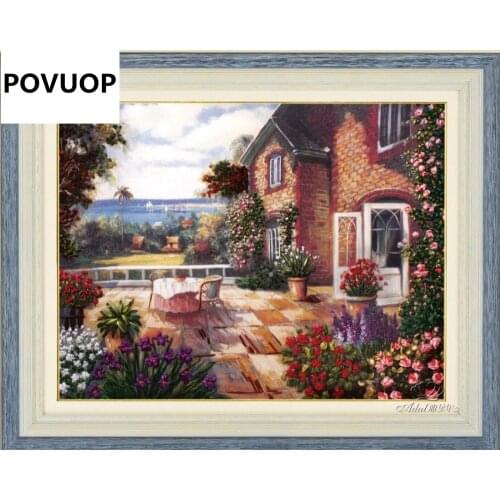 POVUOP Ribbon embroidery 70X0cm new summer sea breeze three-dimensional embroidered living room bedroom landscape painting
