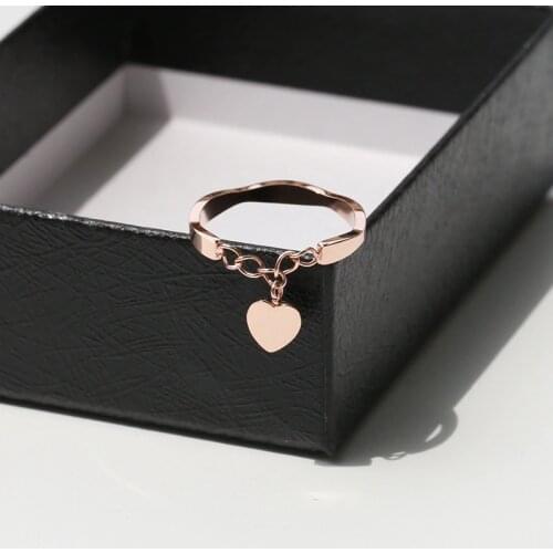 YUN RUO New Arrival INS Heart Pendant Ring Rose Gold Color Fashion Titanium Steel Jewelry Wedding Birthday Gift Woman Never Fade