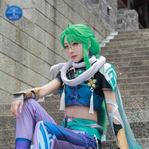 Game Genshin Impact New Account Bai Zhu Cosplay Costumes Anime Project Grass Wigs Shoes Tops Pants Accessories Sets Halloween