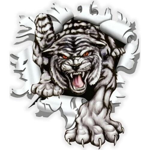 New Cartoon Tiger In The Bullet Hole Car Sticker Vinyl Auto Car Window Car Decals PVC 17cm*15cm