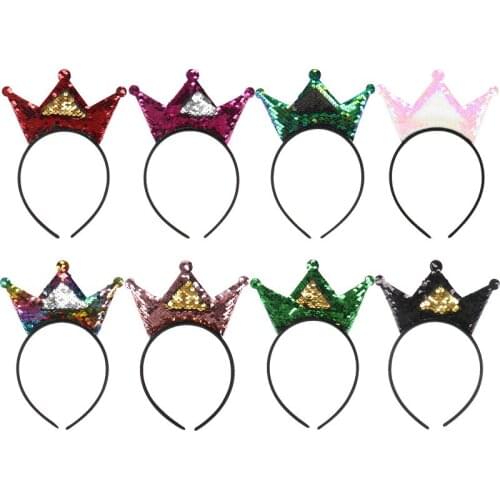 Girls Single Side Sequins Crown Headbands Sparkly Bling Kids Hair Hoop Sequins Reversible Hairband for Birthday Party Supplies
