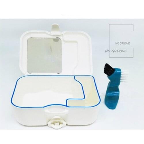 2PCS Mini Denture Storage Box Case With Mirror And Cleaning Brush Oral Care Kits Orthodontic Retainer False Teeth Storage Boxes