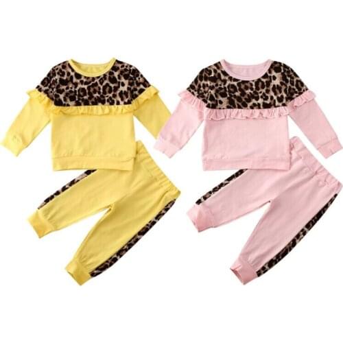 1-6Y Toddler Kids Baby Girl Autumn Clothes Leopard Ruffle Hoodie Tops+ Leggings Pants 2pcs Outfit Set 2020 New Clothes