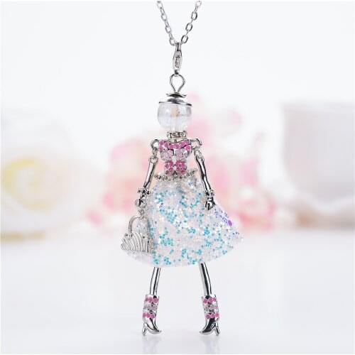 Lovely Dance girls Crystal Doll Necklace &pendant Maxi White Handmade French Doll Big Statement Jewelry Women Fashion Necklaces