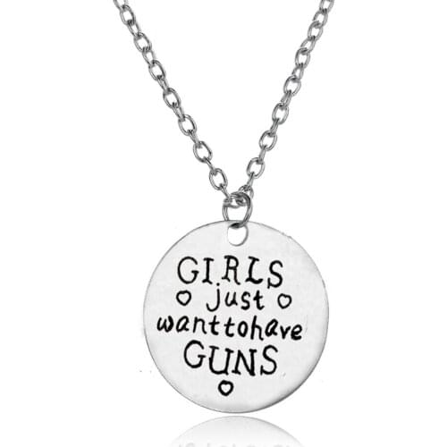 3Pcs Memorial Necklace Girls Just Want To Have Guns Pendant Round Hand Stamped Jewelry Protect Yourself Women Birthday Gifts