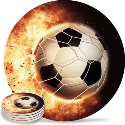 Flame Football Shooting Sport Athletics Round Coaster Coffee Table Mats Kitchen Accessories Absorbent Ceramic Coasters