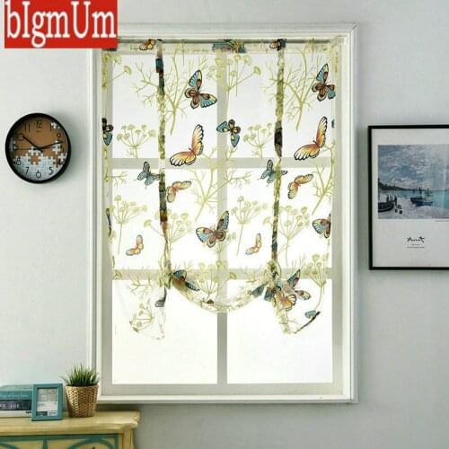 Casual Style Roman Blinds Short Curtains for Kitchen Tulle Sheer Voile Window Treatments Floral Drapes Butterfly