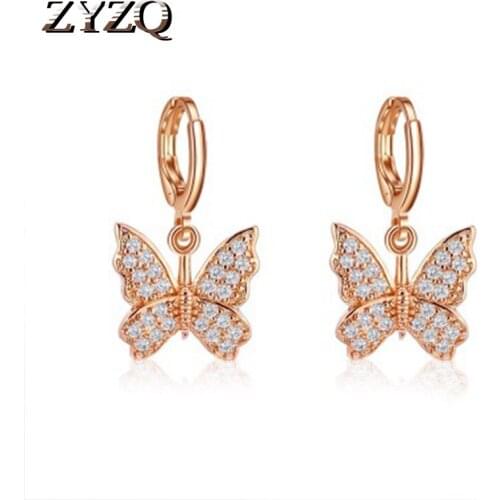 ZYZQ Romantic Women Earrings With Micro Paved Trendy Animal Butterfly Shaped Pendant Wholesale Lots&Bulk Earrings Girls Jewelry