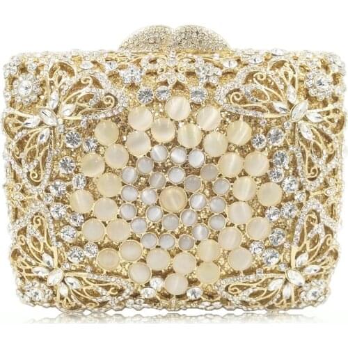 Luxury Square Gold Rhinstones Clutch Crystal Clutch Party Purse Diamond Evening Bags Clutches Women Hollow Out Dinner Handbag