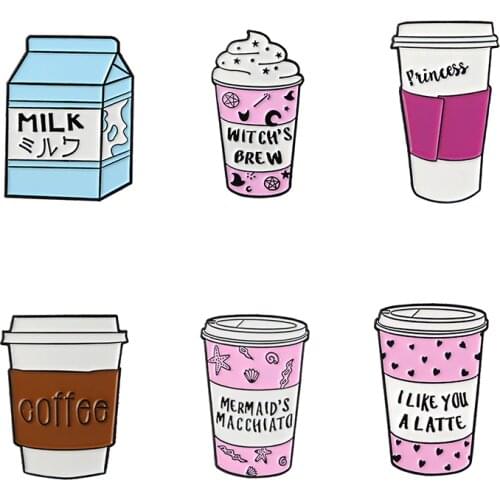 Pink Cute Cartoon Coffee Cup pins Travel cup brooches To go cup badges Milk lapel pins Gift for coffee lover Milk lover