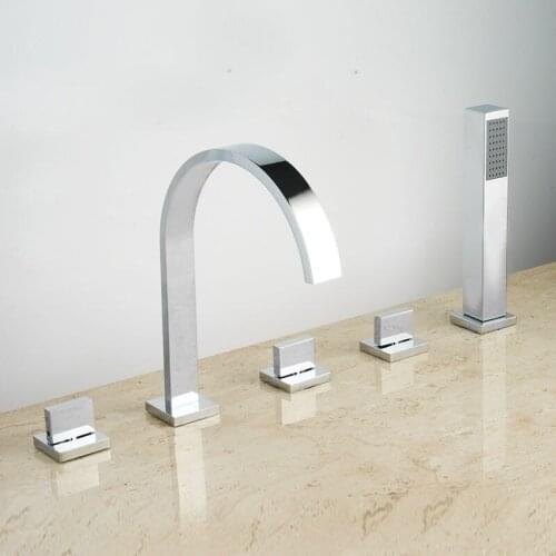 Square Matte Black Solid Brass 5 Holes Jacuzzi Bathtub Faucet Hot and Cold Bathtub Waterfall Tap With Hand Shower