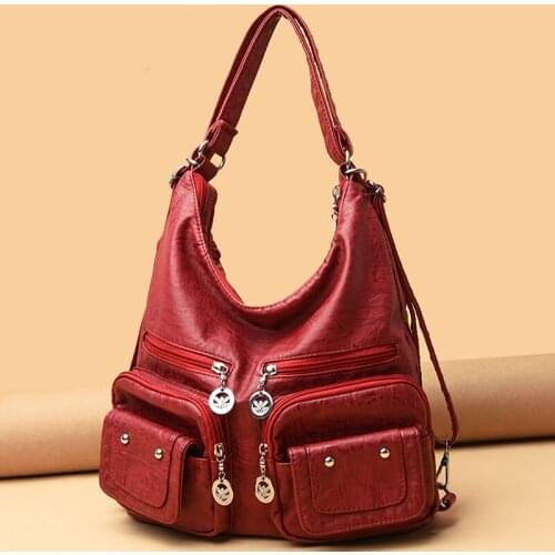 Women Leather Multifunctional Bag 2021 Large Capacity Shoulder Bag Brand Designer Handbag Female Retro Waterproof Messenger Bags