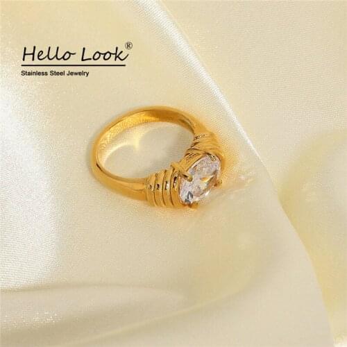 HelloLook Zircon Ring for Women 18K Gold Plated Stainless Steel Rings Women Engagement Wedding Rings Jewelry