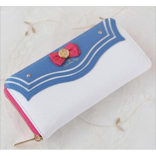 1 piece Sailor Moon Women Lady Short Wallets Purse Female Candy Color Bow Knot PU Leather for Coin Card Clutch Bag