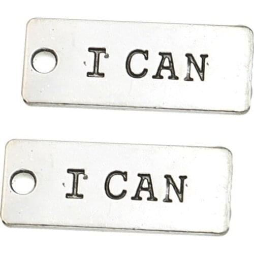 10pcs Tibetan Silver Plated "I CAN" Charms Pendants for Bracelet Necklace Jewelry Making DIY Handmade Craft 20X8mm
