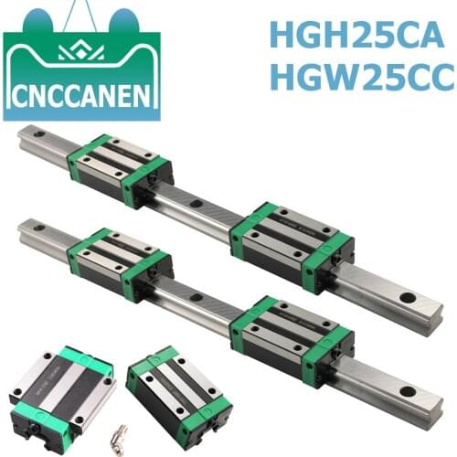 2PC HGR25 HGH25 Square Linear Guide Rail 100-1100mm +4PCS Slide Block Carriage HGH25CA /Flang HGW25CC CNC Parts Router Engraving