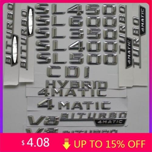 2015 Chrome sharp font Letters Badge Emblem Sticker for Mercedes Benz SL350 SL400 SL280 SL300 SL500 SL600 CDI V8 BITURBO 4MATIC