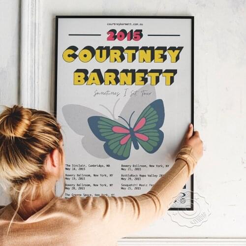2015 Courtney Barnett Tour American Dates Poster, Australian Singer Fans Collect Art Print, Colored Drawing Butterfly Home Decor