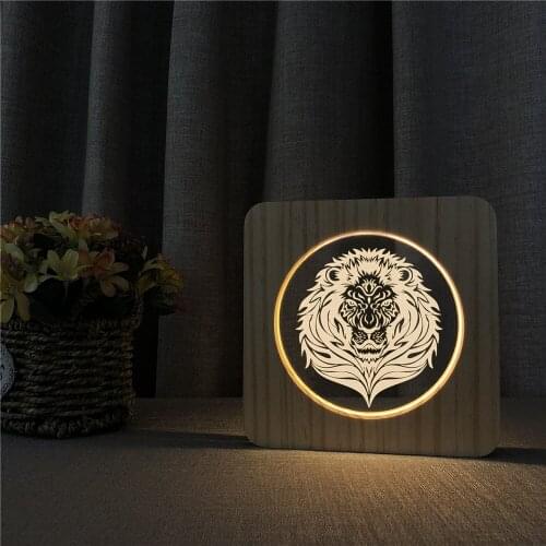 Lion Head Design 3D USB LED Arylic ABS Lamp Table Light Switch Control Carving Lamp for Childrens Room Decoration Dropshipping