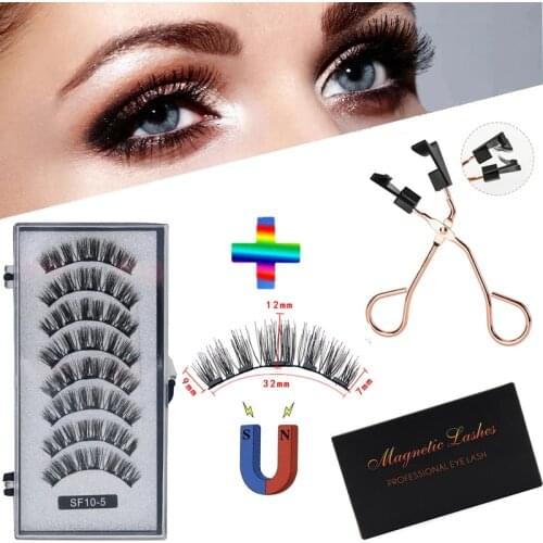 New product 2 pairs of five magnet eyelashes 8Pcs natural mink hair and 3d magnet combination Magnet eyelash makeup tool