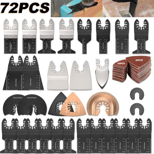 72 Pcs/set Power Oscillating Tool Blades Multitool HCS Saw Blades Accessories Kit Wood Cutting Tool for Renovator Power Tools