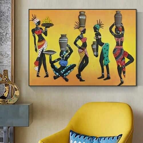 Abstract African Women Canvas Painting Black Girls Scandinavian Wall Art Retro Posters Prints Picture for Living Room Home Decor