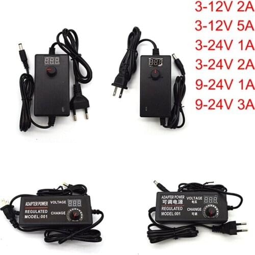 AC-DC Adjustable Power Adapter Supply 3V 9V 12V 24V Universal DC 12V AC Adaptor 24V Power Supply With Display Screen US EU Plug