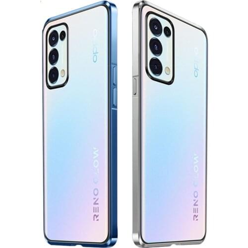 Aluminum Metal Bumper Phone Case for OPPO Reno 5 Pro Clear Slim Tempered Glass Back Cover for OPPO Reno 5 Pro Plus Armor Coques