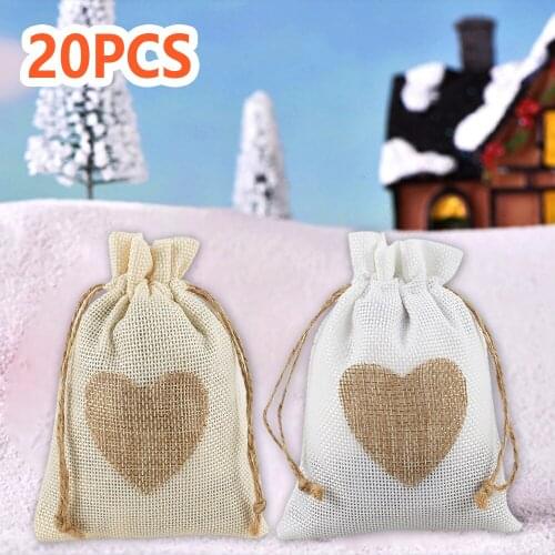 20 Pcs 10x14cm White Linen Drawstring Bag Vintage Natural Burlap Gift Candy Bags Wedding Candy Bags Jute Gift Jewelry Pouch