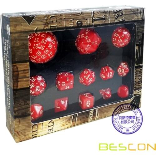 Bescon Complete Polyhedral Dice Set 13pcs D3-D100, 100 Sides Dice Set Opaque Red