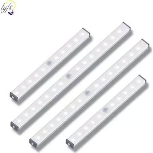 Freeshipping Motion Sensor Wireless USB Recharegeable Night Lamp Night Light Cabinet IR Infrared Detector Wall Lamp Light