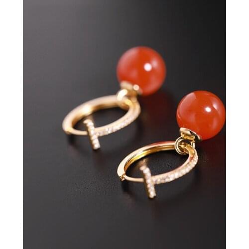 DAIMI South Red Agate Earrings Natural Gemstones Genuine 925 Sterling Silver Jade Earrings Gift for Mother Fine Jewelry