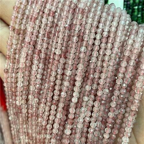 Small Beads Natural Pink Strawberry Quartz Beads 2 3 4mm Faceted Pink Beads Loose Beads For Jewelry Making Accessories DIY 15"