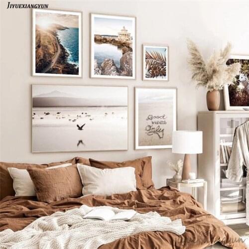 Desert Girl Sailboat Aegean Sea Sunrise Landscape Canvas Painting Scandinavian Poster Nordic Wall Pictures For Living Room Decor