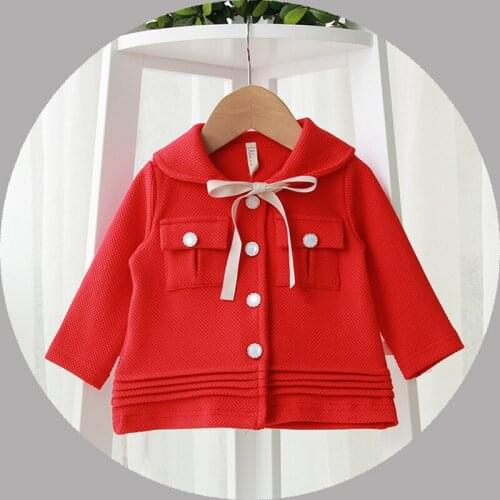 Kids Clothes Christmas Baby Girls Jacket Coat Toddler Uniform Long Sleeve Button Trench Children Outerwear with Bow 0-2Y