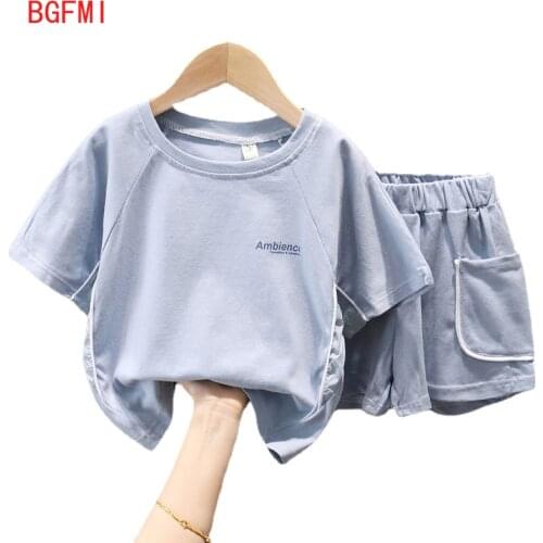 Childrens Summer Simple Fashion Boy Short-sleeved Solid Color Top + Shorts Suit Casual Clothes Boys Girls Loose Baby 2 Pcs Set