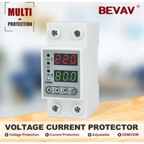 Din Rail Dual Display Adjustable Over Voltage and Under Voltage Current Protective Device Protector 40A 63A 220V