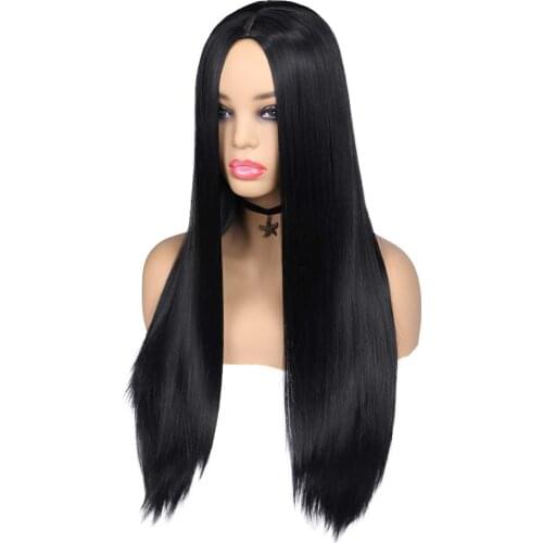 Long Straight Synthetic Wigs Natrual Black Color Hair Middle Part Heat Resistant Fiber Party Daily Full Wigs for Women Girls