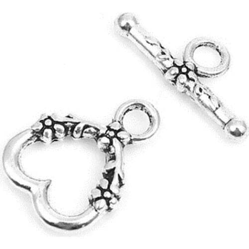 DoreenBeads Fashion Zinc Based Alloy Toggle Clasps Heart Silver Color Jewelry DIY Findings 18mm x 14mm 20mm x 8mm, 5 Sets
