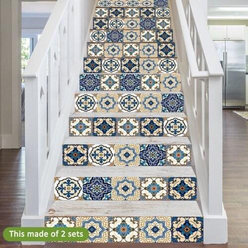 Hot 7Pcs Stair Sticker Waterproof Self-Adhesive PVC Staircase Sticker for Bathroom Kitchen Stairway Decor 21X100cm