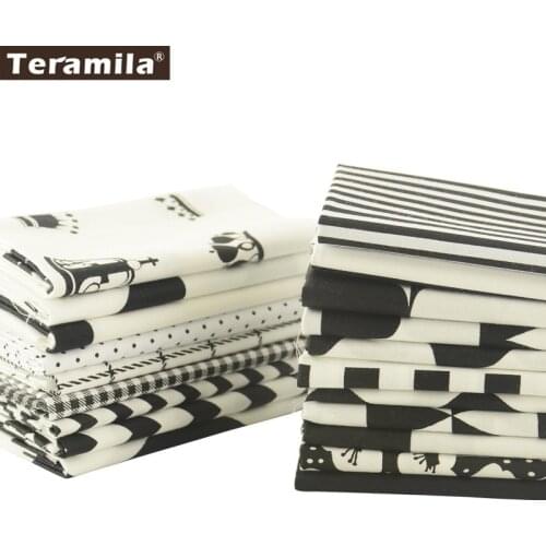 Teramila Cotton Fabric Quilting Charm Packs Fat Quarter Meter 20 Designs Black And White Color Sewing Textile Clothing Tissue