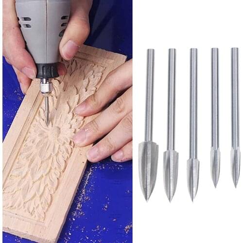 5pcs Wood Carving Tools Electric Wood Carving Engraving Drill Milling Root Carving Cutter Chisel DIY Hand Tool Woodworking Tool