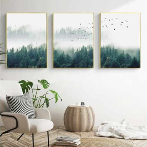 SURE LIFE 3pcs/lot Nordic Fog Forest Birds Landscape Canvas Painting Poster Print Wall Art Picture Living Room Home Office Decor