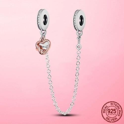 Classic Safety Chain 925 Sterling Silver Infinity Love & Family Safety Chain Charm Bead Fit Pandora Bracelet women Jewelry DIY