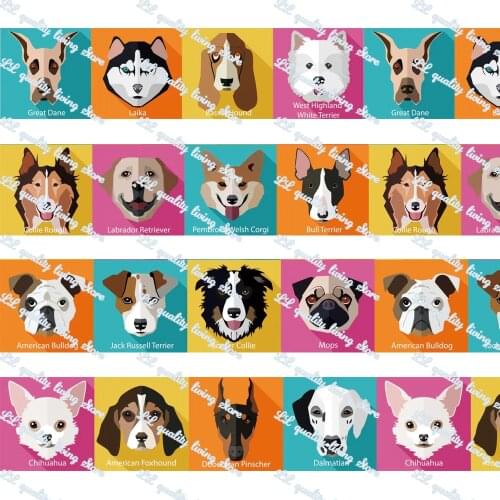 WL 5/8" 16mm- 3" 75mm Various Dog Printed Grosgrain Ribbon Party Decoration Diy Handmade Hair Accessories Material Wedding Gift
