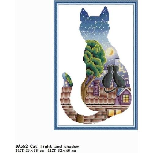 Cat Light and Shadow Counted Cross Stitch Kit Embroidery Needlework Patterns 11CT 14CT Printed Stamped DIY Thread Decoration Set